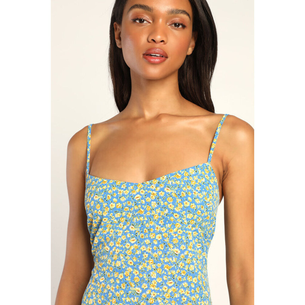 Lulus Adorably Floral Blue Floral Print Cutout Midi Dress - Size XS